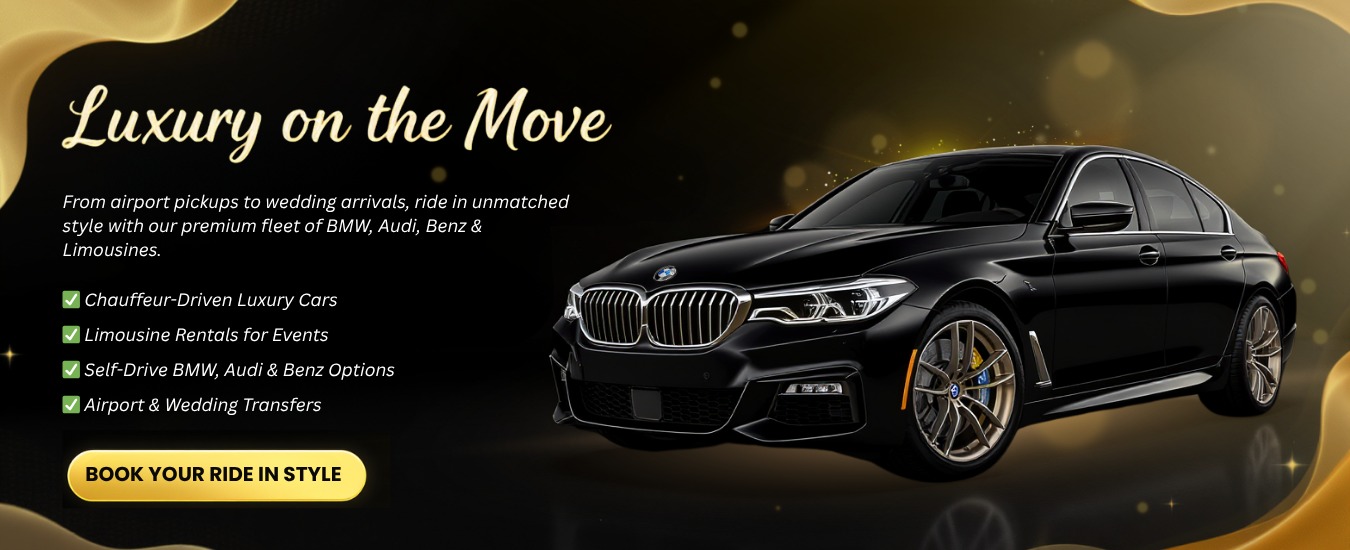 Luxury chauffeur-driven black sedan for airport pickups and wedding transfers