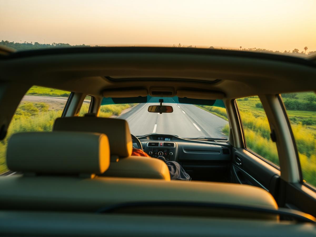 Taxi travelling on an open highway at golden hour